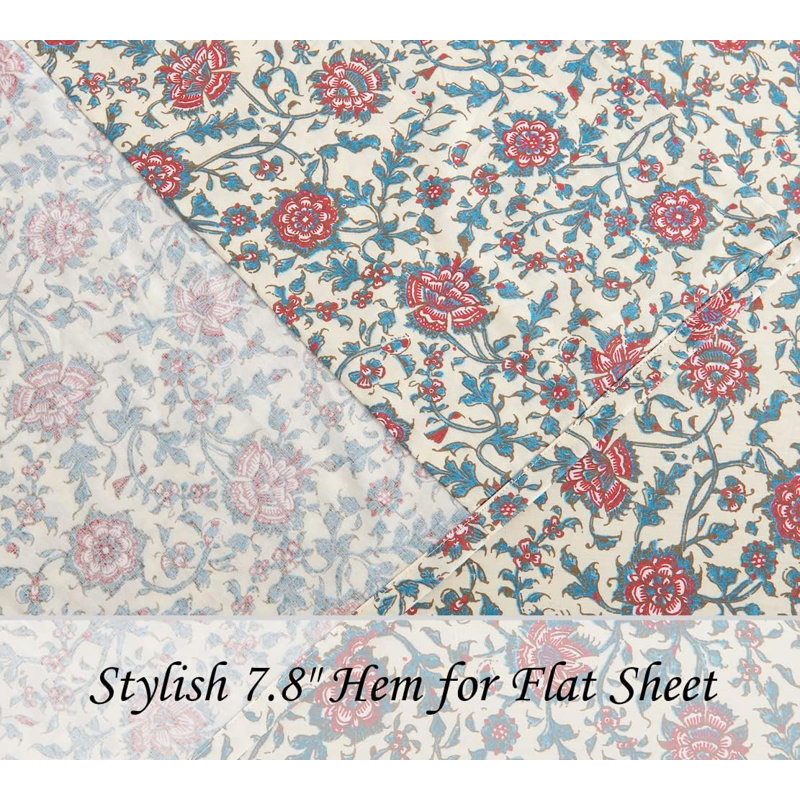 100% Cotton Bedding Printed Sheets Set For Queen Size Bed Up To 14" Deep Mattress, Country Rustic Floral Pattern Bedlinen Sets