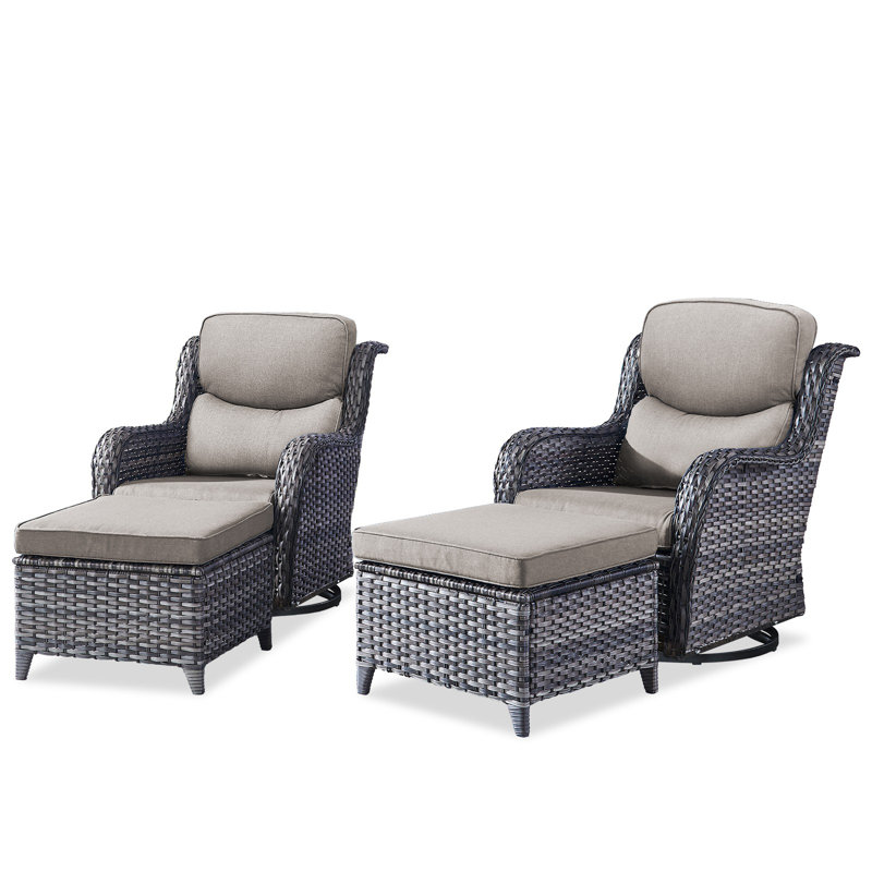 Smile Outdoor Patio PE Wicker 2-Person Seating Group With 5" Thickness Cushions And Ottomans, Gray, Gray