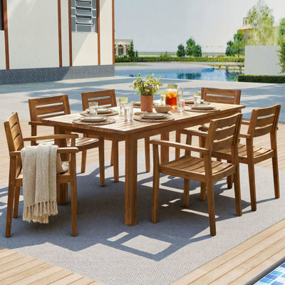 Ensemble repas pour 6 personnes avec table extensible, meubles de patio et 6 chaises pour la cour, le jardin, la piscine