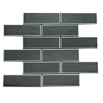 Carreau de mosaïque murale en brique de verre noir mat 2 po x 6 po Athena