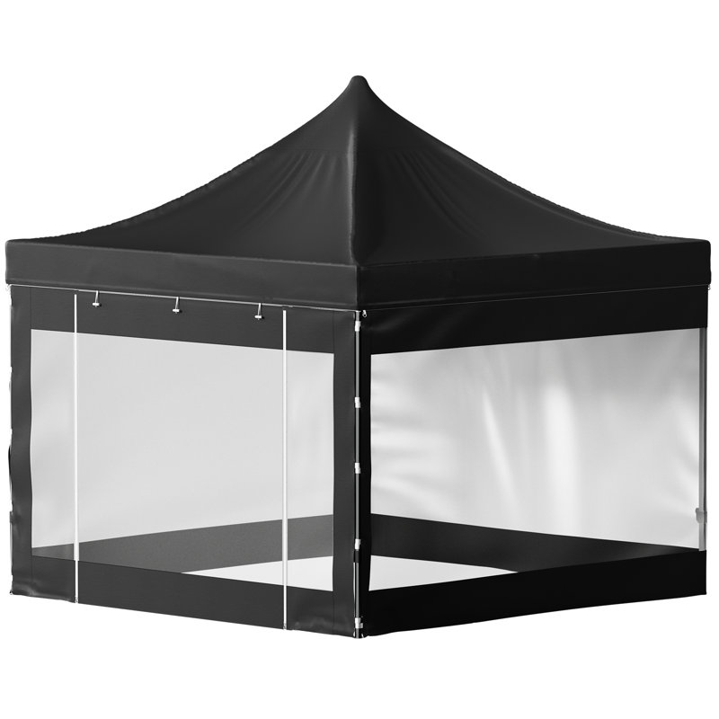 Black 10x10 Ft Pop-Up Canopy Tent with Transparent Sidewalls
