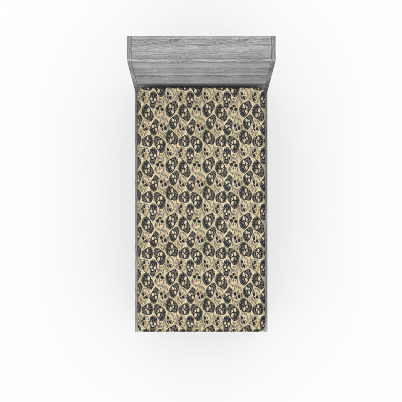 Drap-housse Ambesonne, Beige, gris anthracite, gris / damas, Drap-housse simple TG