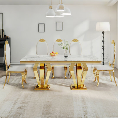 62.99"Modern Light Luxury High-End Luxury Rectangular Dining Table with Natural Marble Tabletop