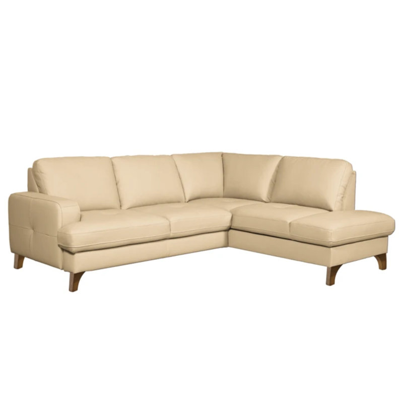 Damar Leather Corner Sofa with Sleeping Function and Storage, Right Hand Facing, Damar Beige Genuine Leather