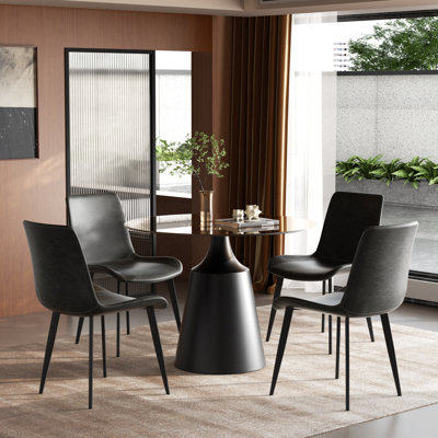 Modern Round Tempered Glass Top Pedestal Dining Table Set For 2 Or 4 People