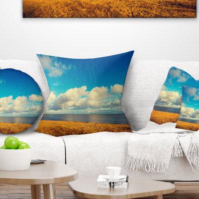 Landscape Printed Deserted Sea Coastline Pillow