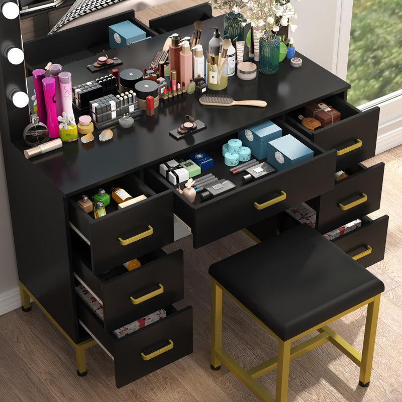Ensemble coiffeuse avec miroir lumineux Exdol, Noir