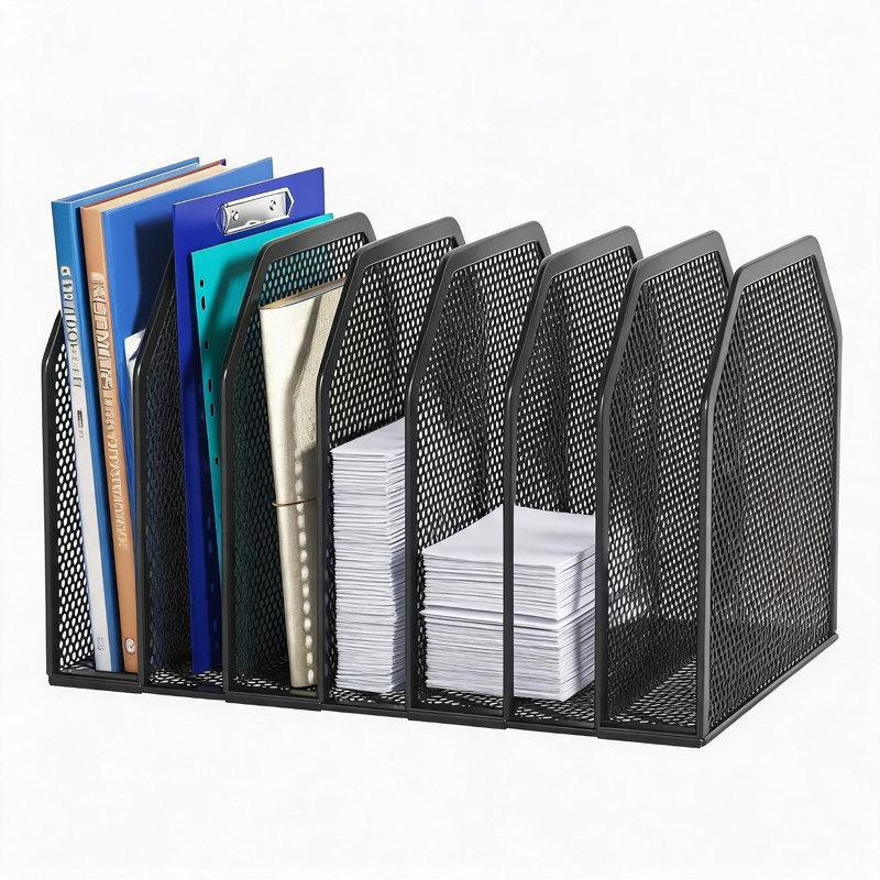 7-Section Vertical Desktop Organizer Black Upright File Sorter