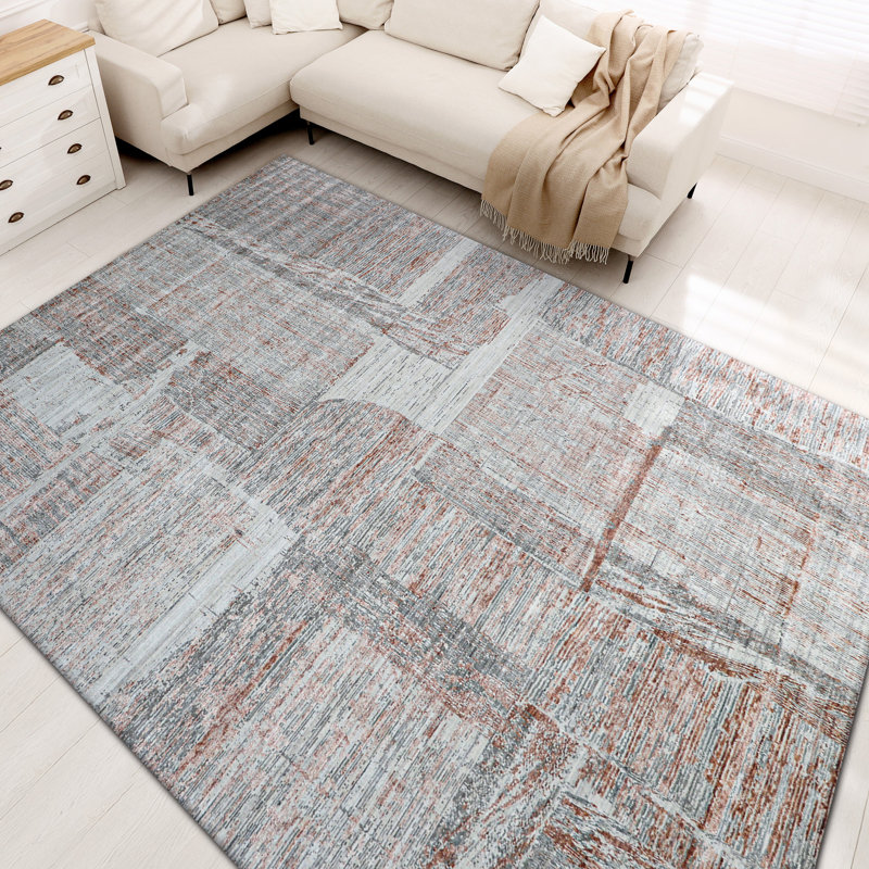 Tapis tissé à la main en cuivre / gris / ivoire, Rectangle 12 pi x 15 pi