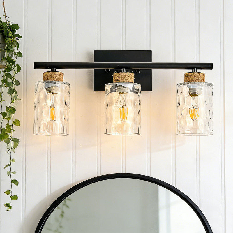 3-Light Bathroom Vanity Lights With Hammer Glass Shade
