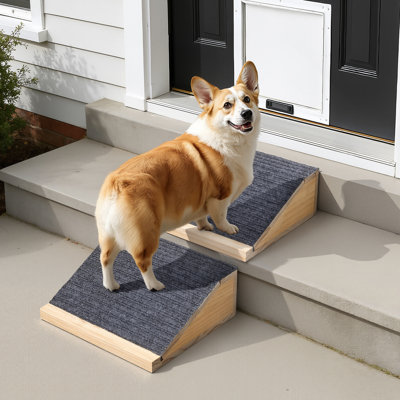 Paquet de 2 rampes d'escalier pour chiens de petite taille et âgés - Marches antidérapantes en bois pour animaux de compagnie, rampe d'assistance pour chien à angle bas pour l'intérieur et l'extérieur