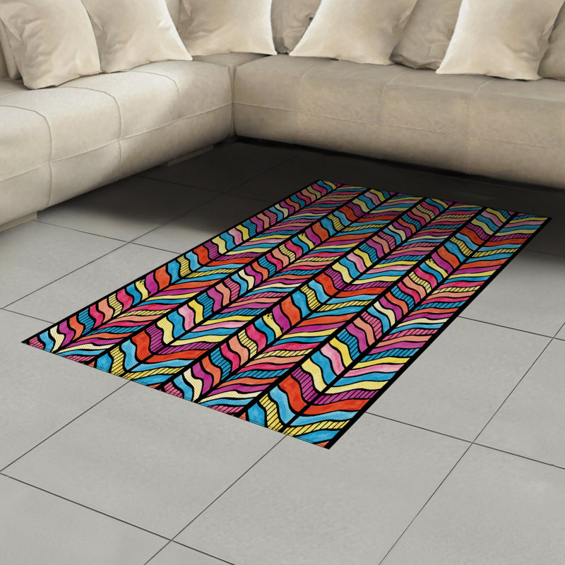 Abstract High Density Long Fiber Poly Threads Decorative Area Rug Carpet, Rectangle 4' x 5'8"