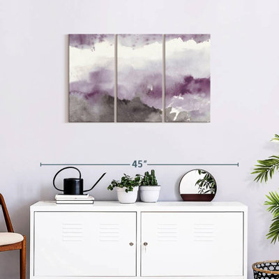 Paysage abstrait, minuit sur le lac, améthyste et gris sur toile, ensemble de 3 pièces