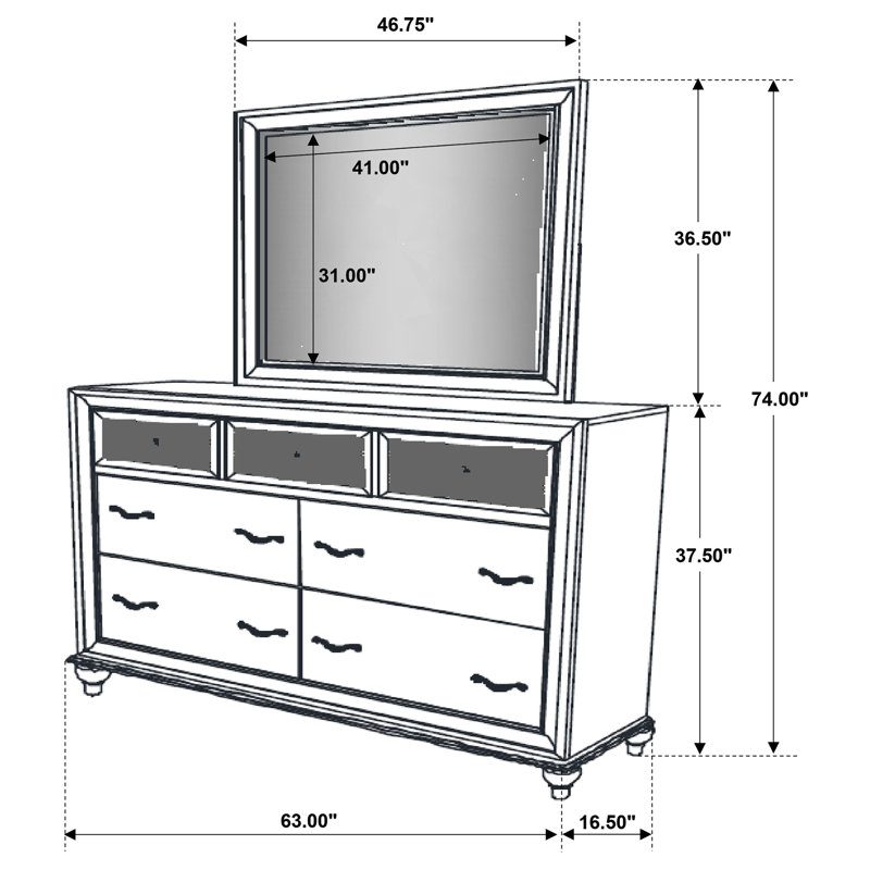 Commode blanche 7 tiroirs avec miroir assorti, commode en bois d'hévéa avec quincaillerie en cristal, ensemble de coiffeuse Glam