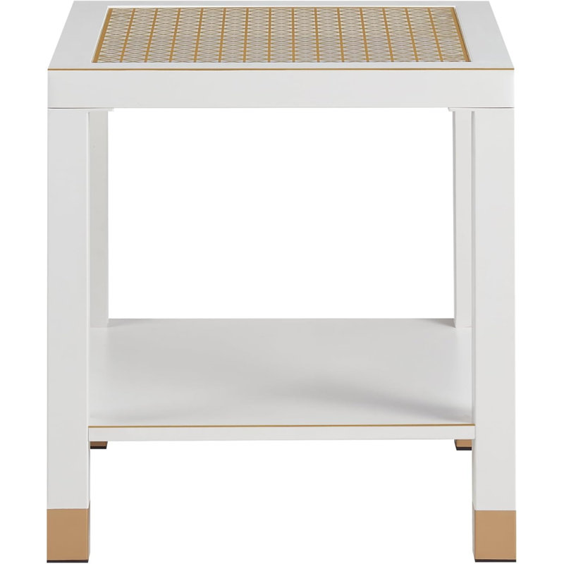2-Layer Glass Square End Table, White/Gold