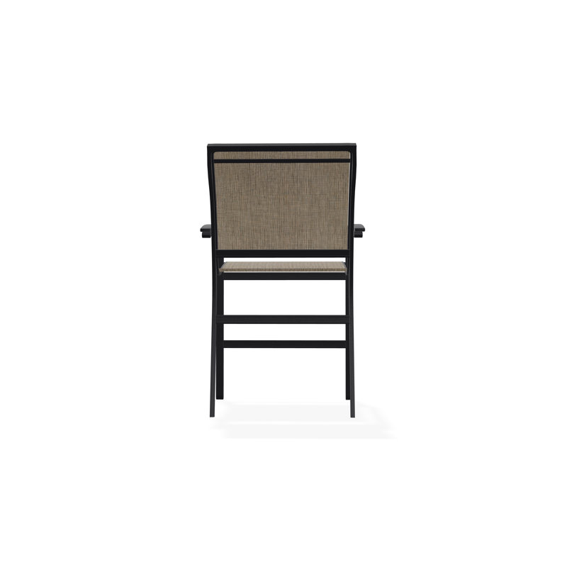 Bazza Sling Aluminum Frame Balcony Height Stacking Café Chair with Marine Grade Polymer Arm Accent, Black, Augustine Shadow