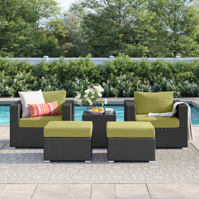 Convene Wicker Rattan 5-Piece Outdoor Patio Furniture Set, Espresso Peridot