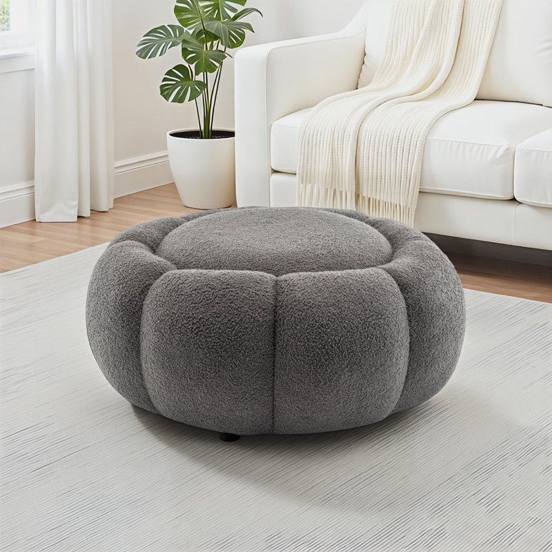 Stevie Upholstered Round Cocktail Ottoman, Gray