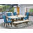 6 Piece Dining Table Set Contains a Rectangle Dining Room Table with X-Legs and 4 Blue Color Linen Fabric Parson Chairs with a Bench, Distressed Jacobean Finish-85265050-85265045