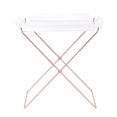 Modern Acrylic Table With Stable Sled Base Contemporary Clear And Copper Tray For Functional Use