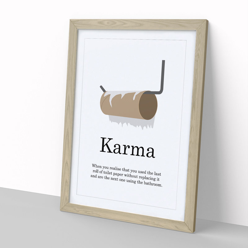 Karma - Picture Frame Typography, Oak Framed, 48cm H x 36cm W x 2cm D