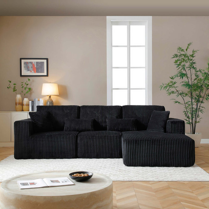 Canapé modulaire Cloud avec assise profonde, Tissu noir, Orienté à droite
