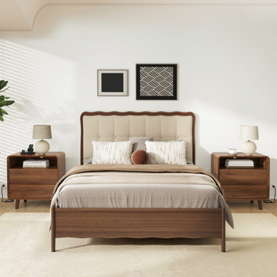 Nightstand Set Of 2 With Open Shelf & 2 Drawers, Modern Walnut Design, 23.7"W X 15.8"D X 25"H