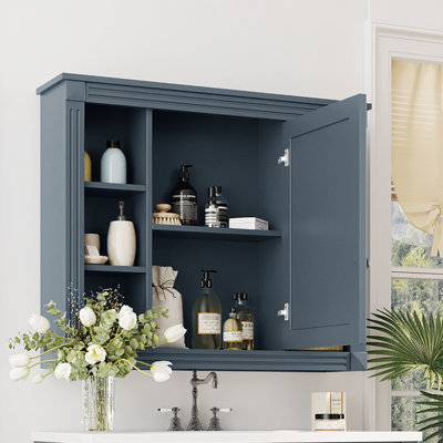 35'' X 28'' Bathroom Wall Cabinet - Versatile Storage Solution, Blue Finish, Build Modern With Mirror, Spacious Storage, Frame