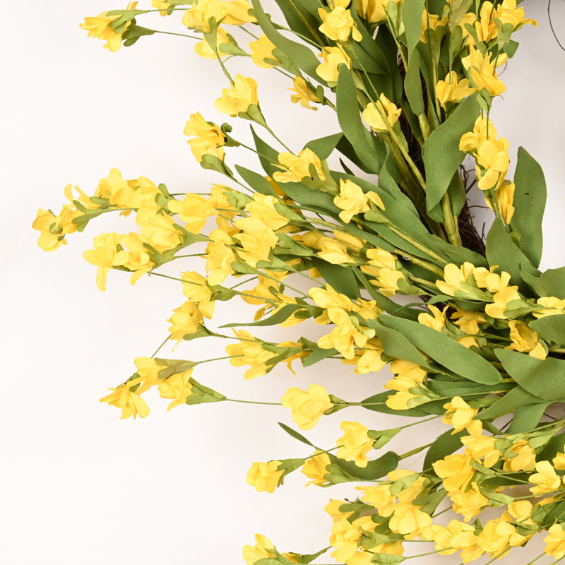 Couronne florale artificielle 24 po Forsythia, Jaune