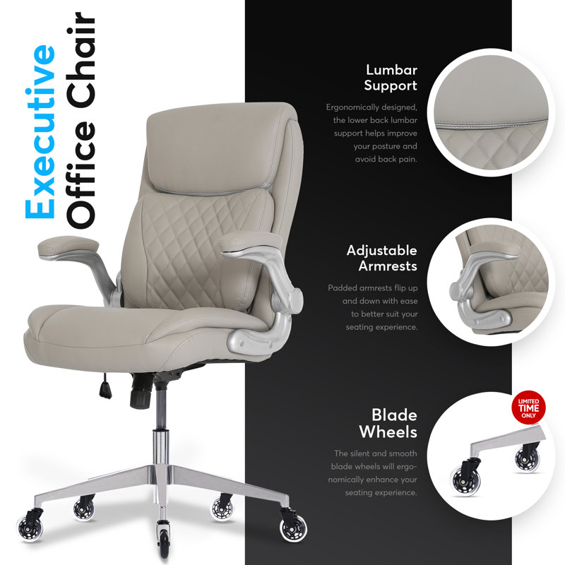 Cream PU Leather Ergonomic Executive Office Chair with Adjustable Armrests
