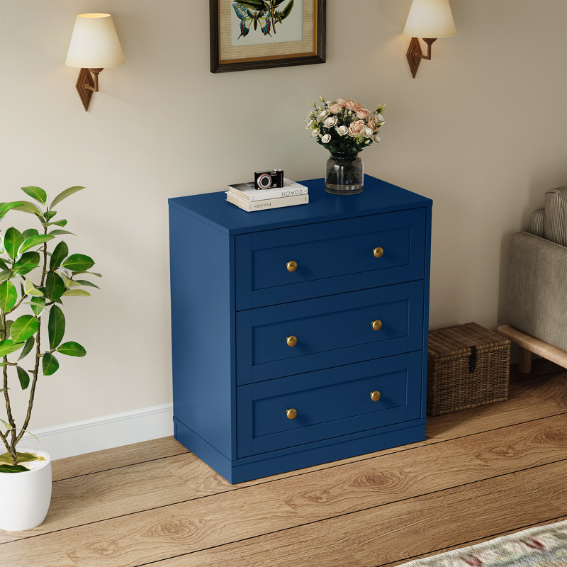 Table de chevet moderne à 3 tiroirs, Bleu