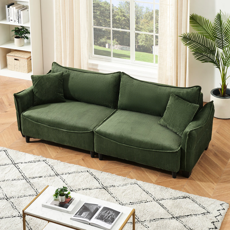 Velours côtelé spacieux qui se transforme en lit - idéal pour les grands salons avec coussins et conception d'espace, Vert