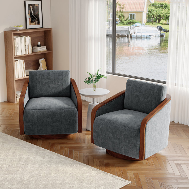 Upholstered Swivel Barrel Chair, Dark Grey