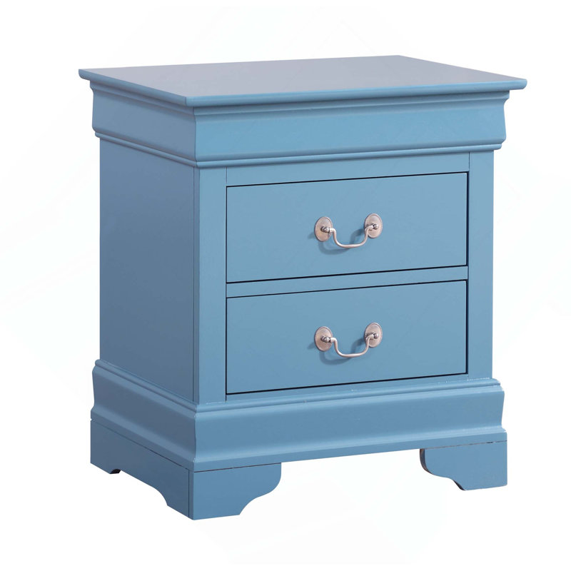 Table de chevet élégante à 2 tiroirs Woode pour votre chambre à coucher, Sarcelle