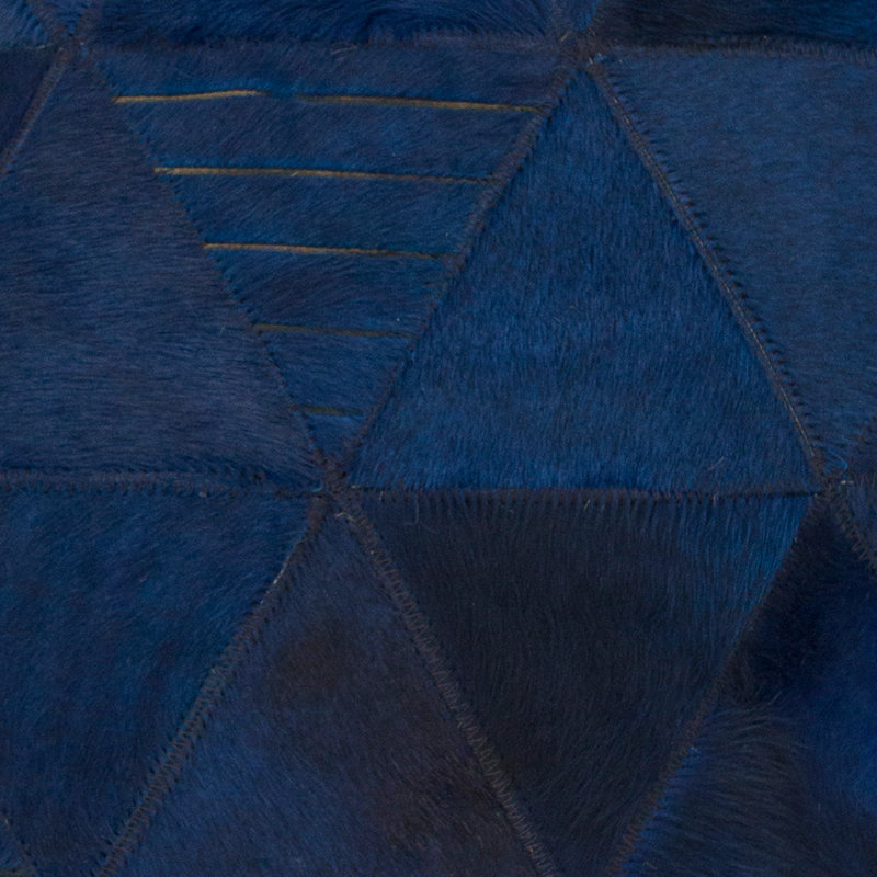 Trilogia Cowhide Geometric Area Rug in Midnight Blue, Round 6'7"