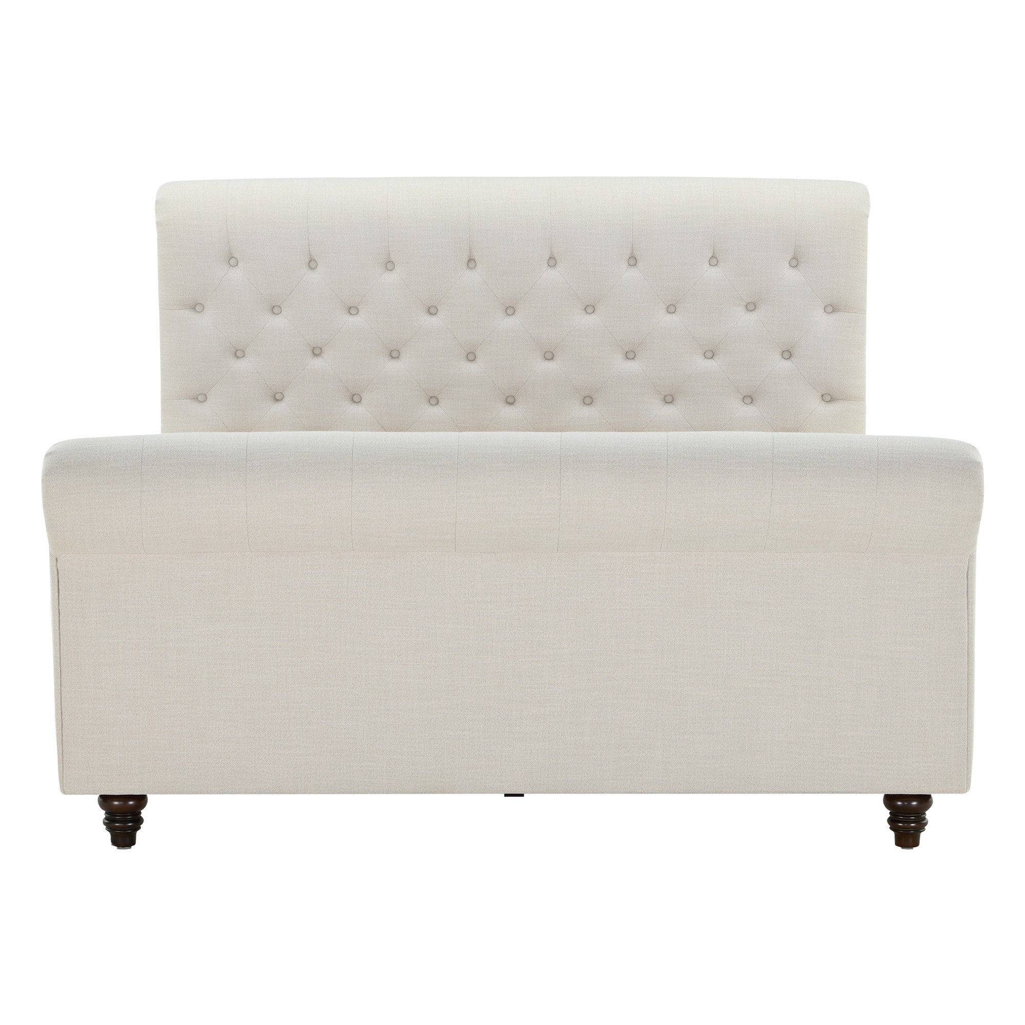 Waverly Rolled-Arm Diamond-Tufted Upholstered Platform Bed with Birch Wood Legs, Effie Linen Performance Linen, Queen