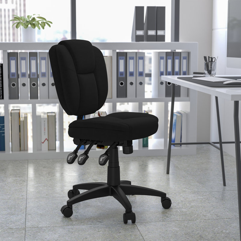 Mid-Back Multifunction Ergonomic Task Office Chair with Pillow Top Cushioning, Armless, Black Fabric