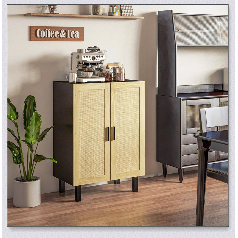 Buffet mixte 3 portes en rotin, Blanc/naturel