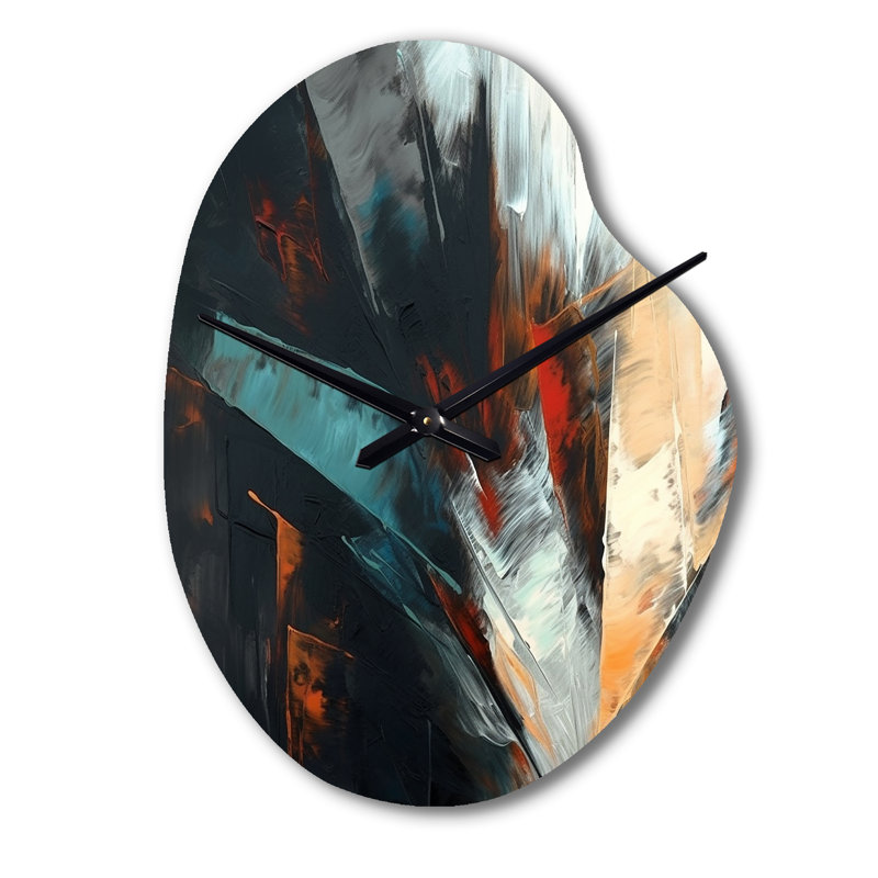 Horloge murale asymétrique abstraite orange et bleue II - Minimalisme, Grand