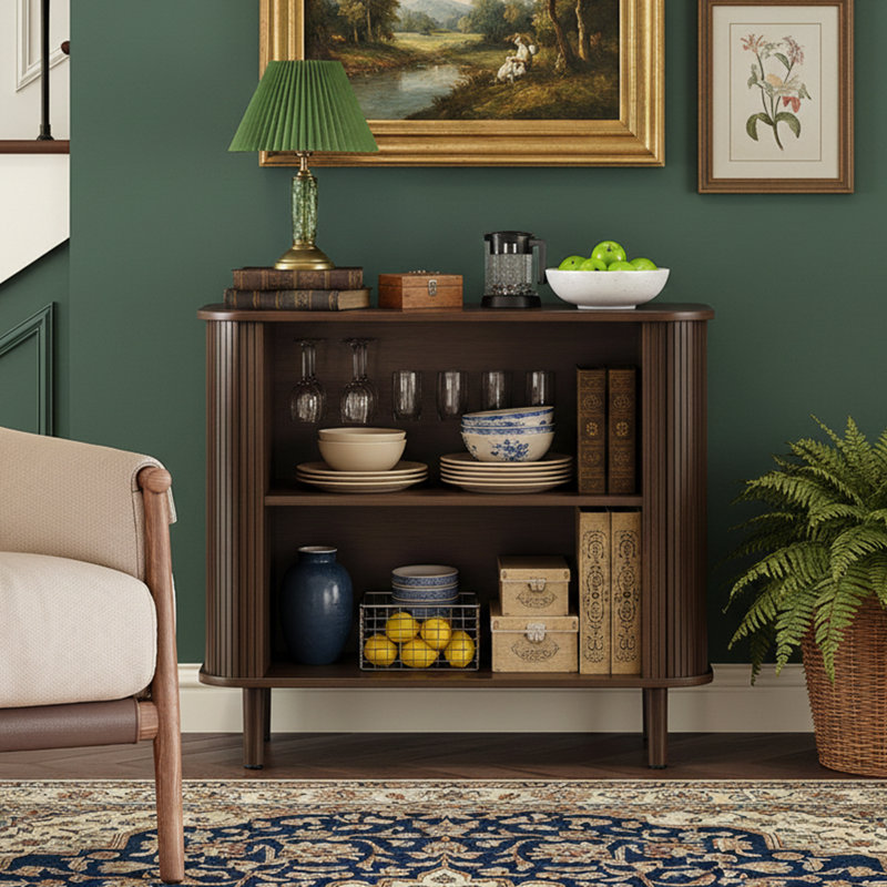 Buffet de style Mid-Century moderne 32 "avec portes coulissantes Tambour et pieds réglables - Noyer