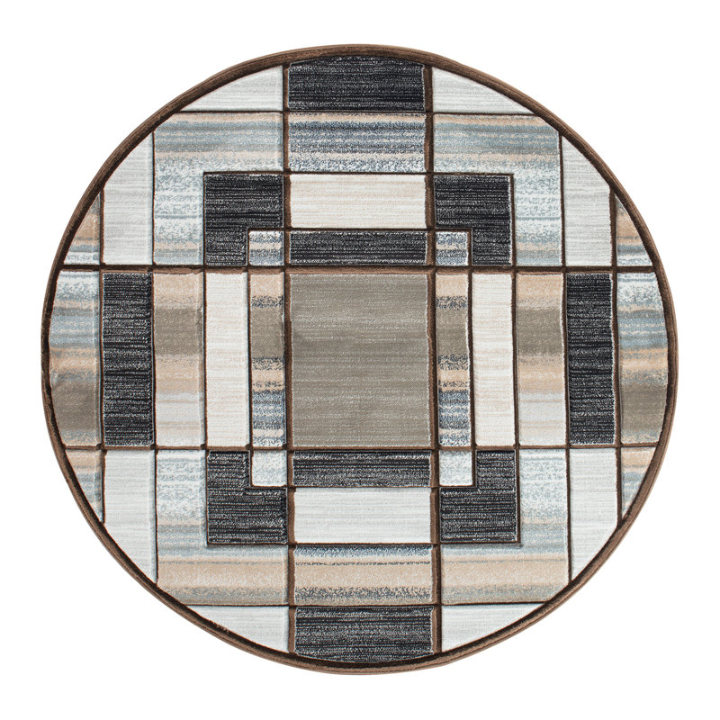 Tapis brun à motif géométrique Adonia, Rond 5 pi 2 po