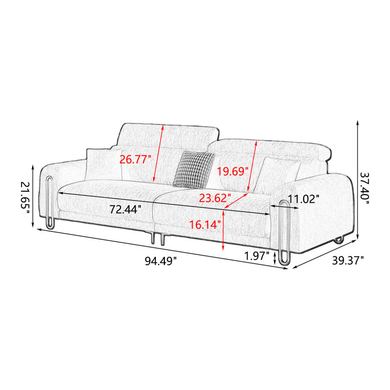 Canapé modulaire en chenille bleue, H 37,4 po x l 94,49 po x P 39,37 po, Chenille bleu