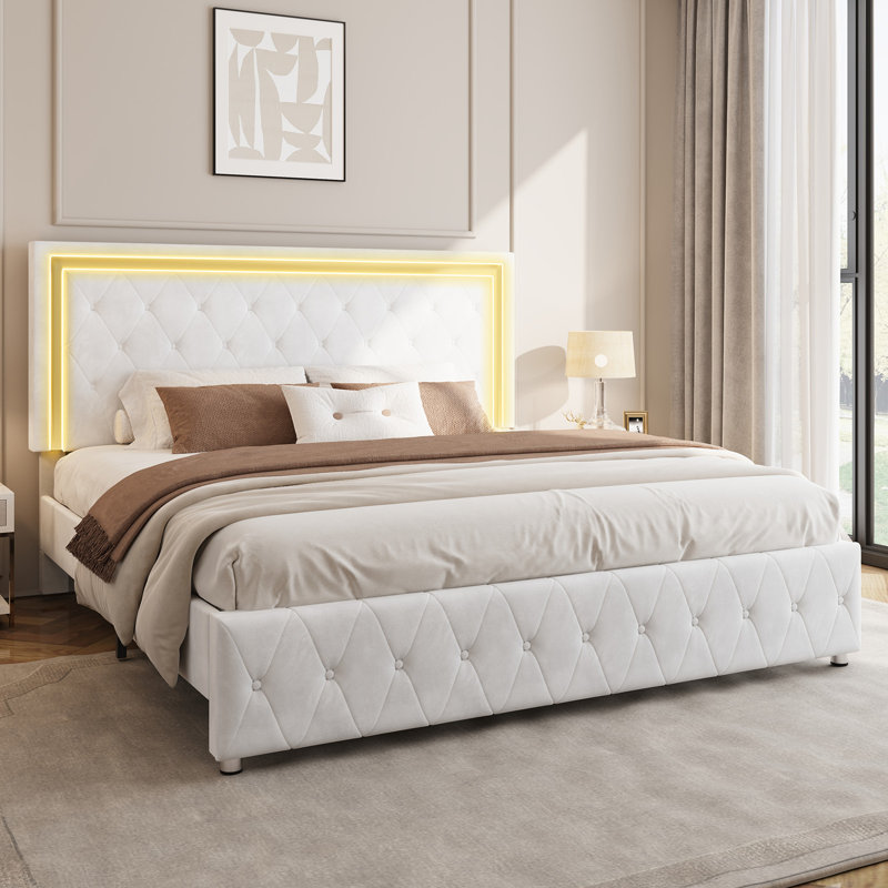 Lit standard capitonné Gerasim, Blanc, Grand lit