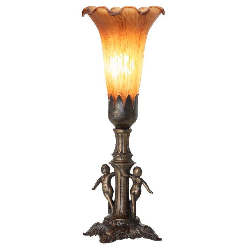 11" High Blue Tiffany Pond Lily Maidens Mini Lamp, Amber