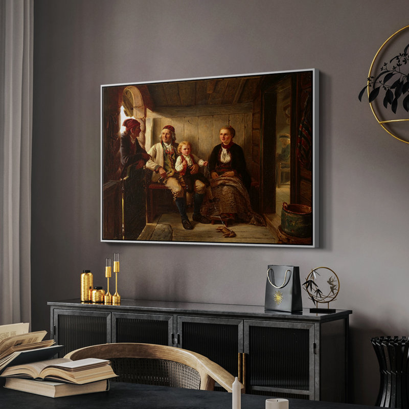 «Neighbours» (Naboer), 1855 - Adolph Tidomm, toile tendue avec châssis, 26 x 40, Blanc