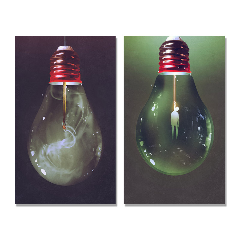 " Video Game Light Bulb Fusion " 2 - Pieces, 20" H x 24" W x 1" D, Wrapped Canvas