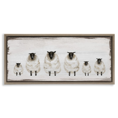 Rustic Country Sheep Herd Gold Framed Floater Canvas Wall Art by Daphne Polselli