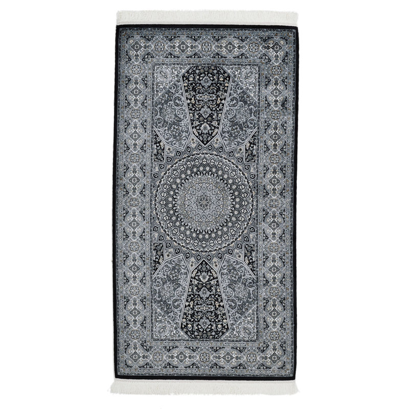 Tapis turc noir et ivoire 3x5