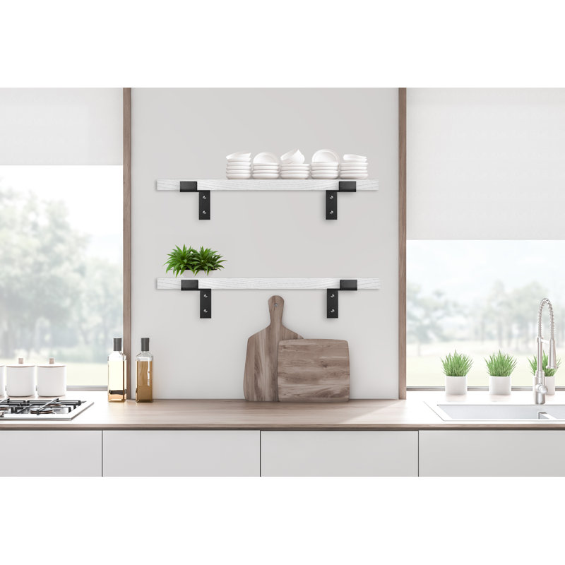 Arriyanah 2 Piece Solid Wood Bracket Shelf, 1" H x 22" W x 7" D, Black