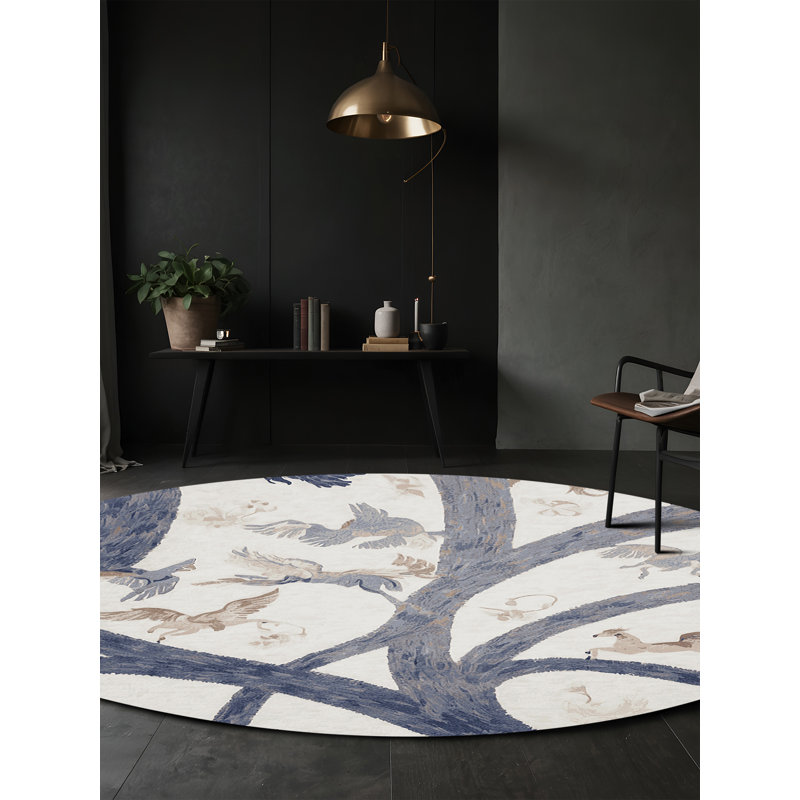 Tapis gris soyeux et moelleux, Rond 4 pi